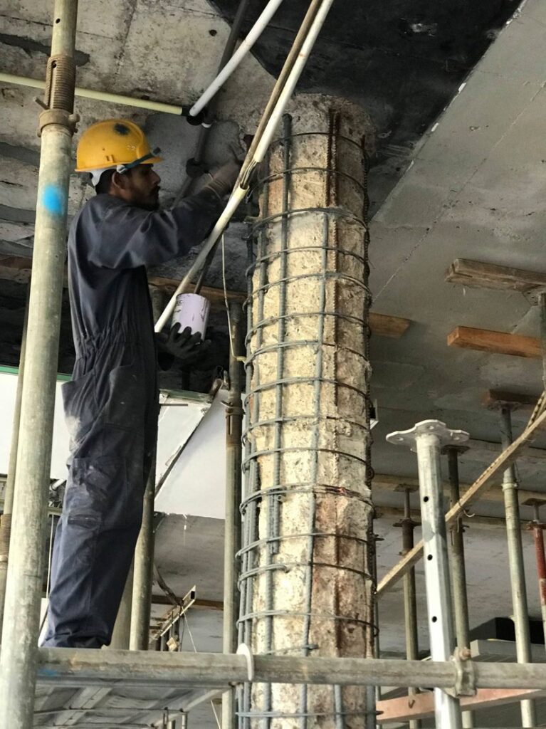 Grouting Column Jacket on Scaffolding